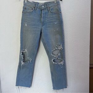 Agolde high rise ripped distressed light wash jeans